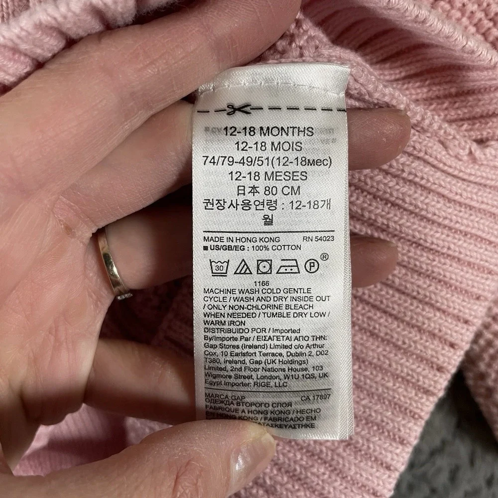 NWT Baby Gap Cable-Knit Sweater Pink Size 12-18‎ Months 100% Cotton